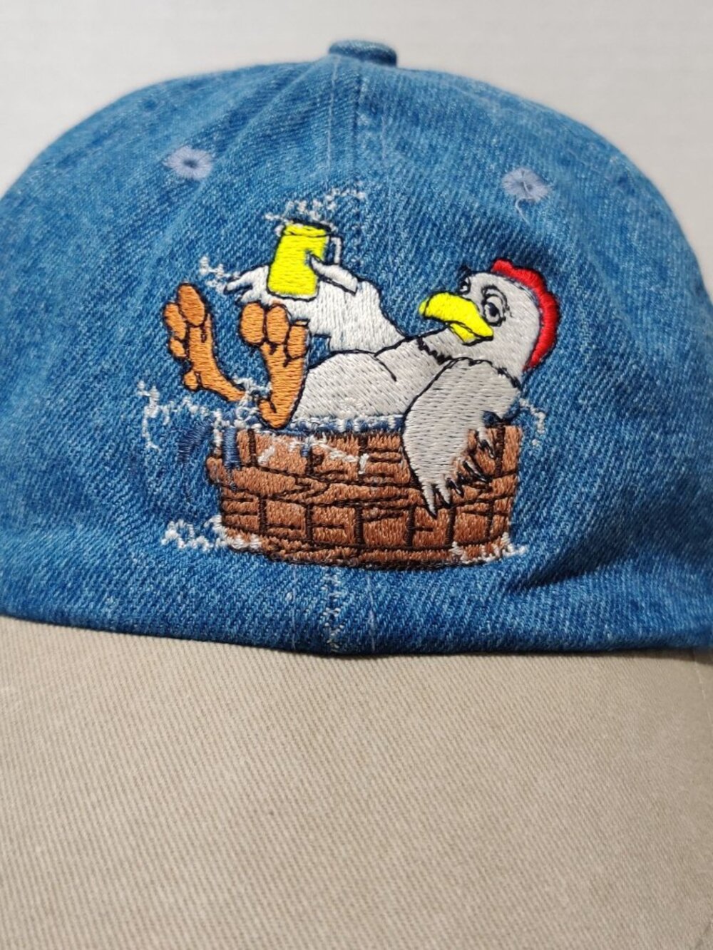 Big Ed's Chicken Pit Denim Strapback Hat Embroidered Restaurant Promo Cap Vtg - Picture 2 of 12